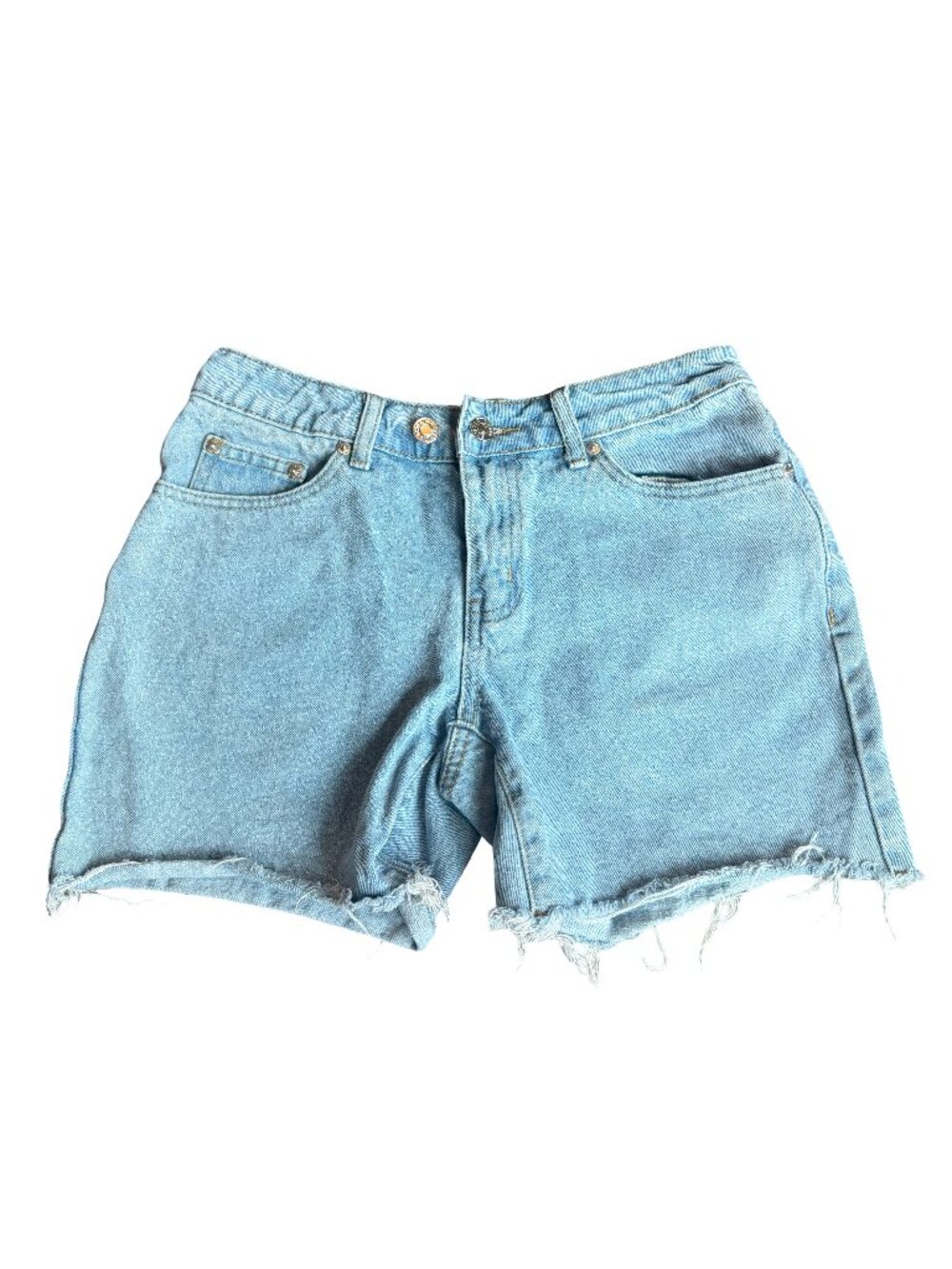 Edikted Light Wash Denim Shorts High-Waisted Distressed Raw Hem Size Small Women